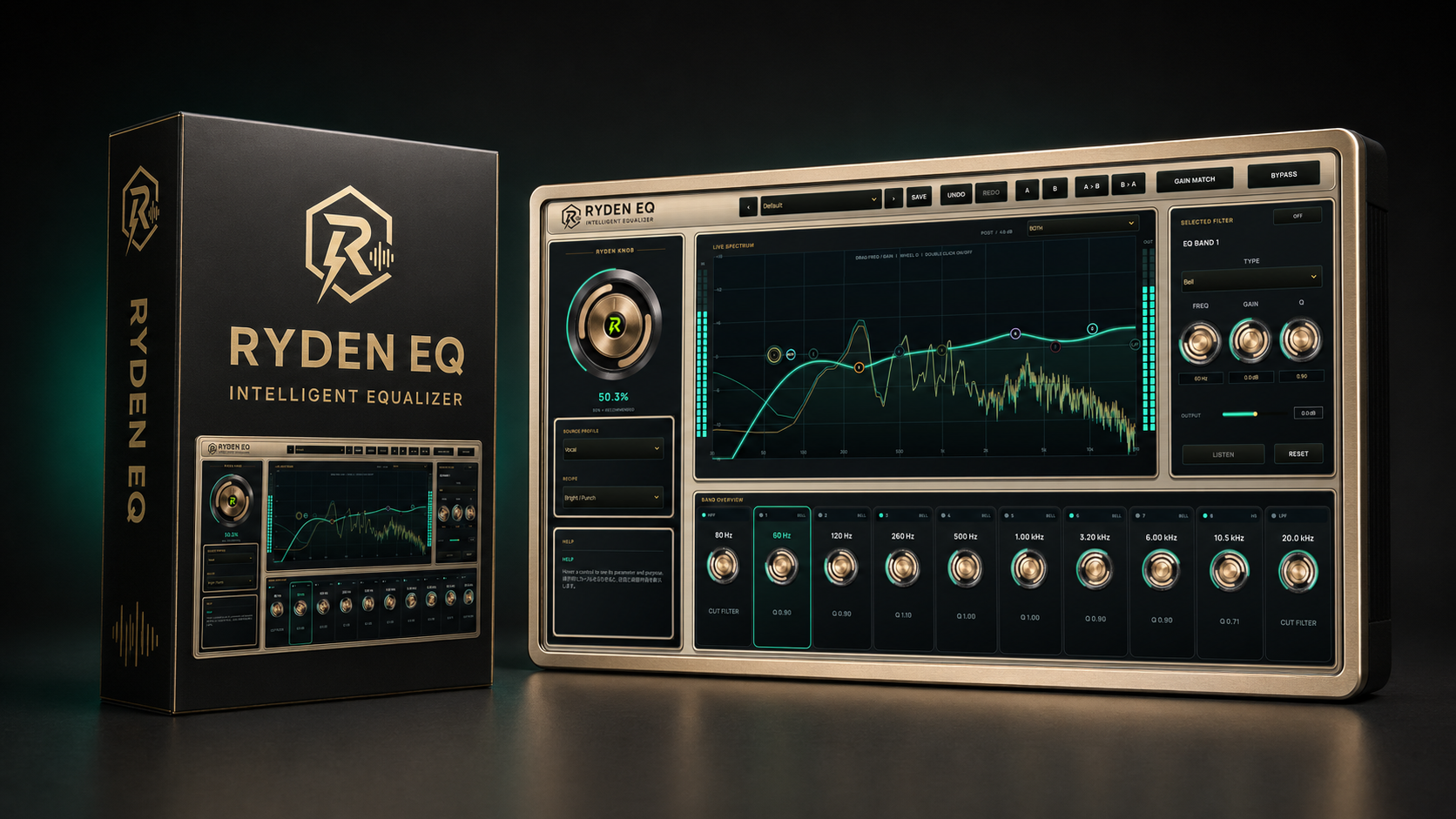 RYDEN EQ product box and three-dimensional audio processor